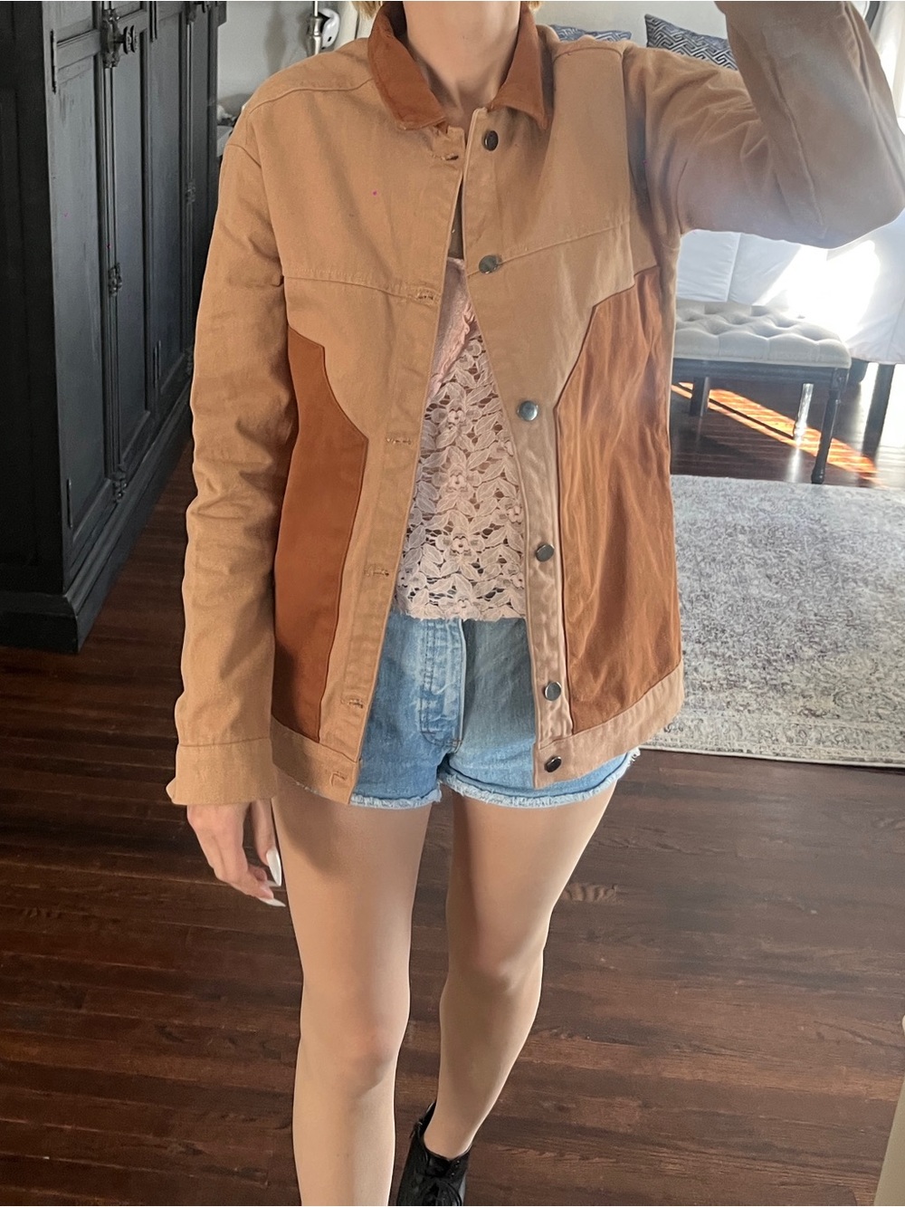 Boohoo Two-Tone Tan and Brown Shirt Jacket